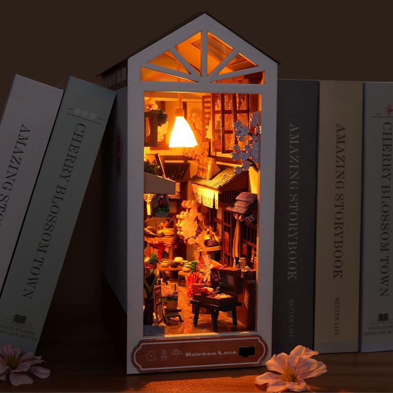 DIY Book Nook Kit, Mini Dollhouse Kit with Furniture with Light Effect, Bookshelf Home Decor Micro Model, Perfect Gift for Teenagers and Adults