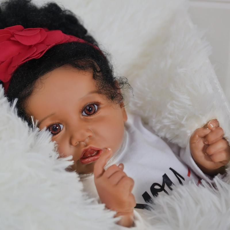 Wooroy Realistic Baby Doll - Birthday Gift, Girl Gift, Kids Gift, Big Sister Gift, Brown Skin Doll, Black Reborn Baby Doll Girl, 20 inch African American Reborn Baby Doll with Soft Body, Best Gift for Kids Age 3+