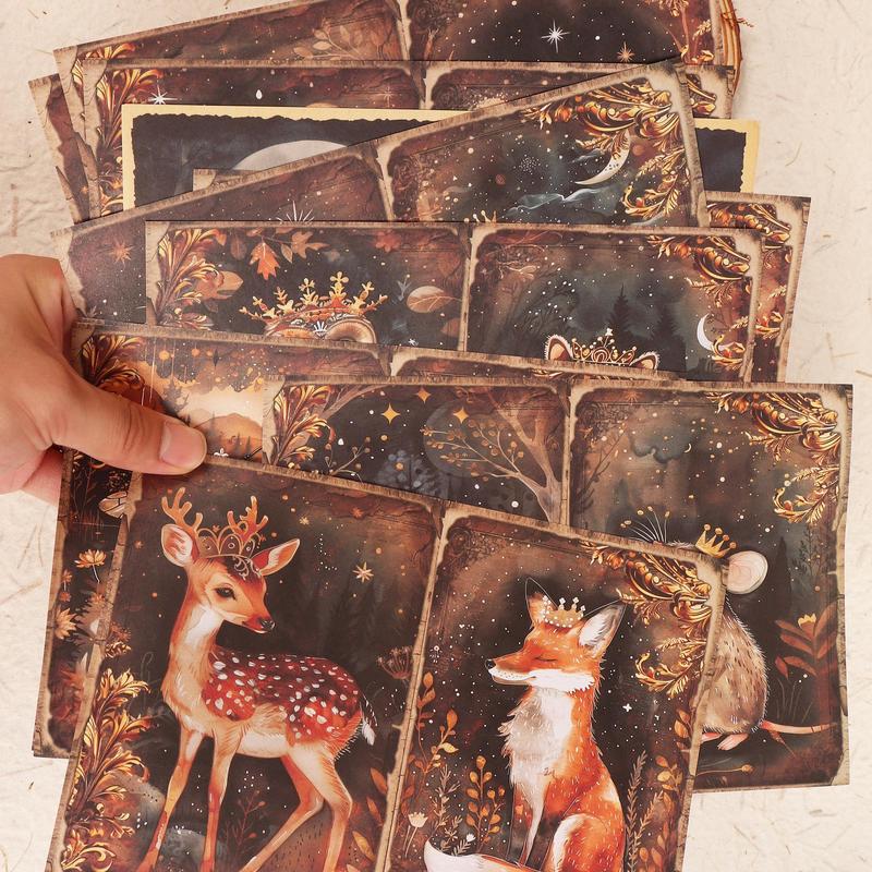 Forest Lake Animals Pattern Ephemera Set, 60pcs set Including 12sheets A5 Paper & 48pcs Sticker, DIY Decorative Sticker for Scrapbooking & Journal Making