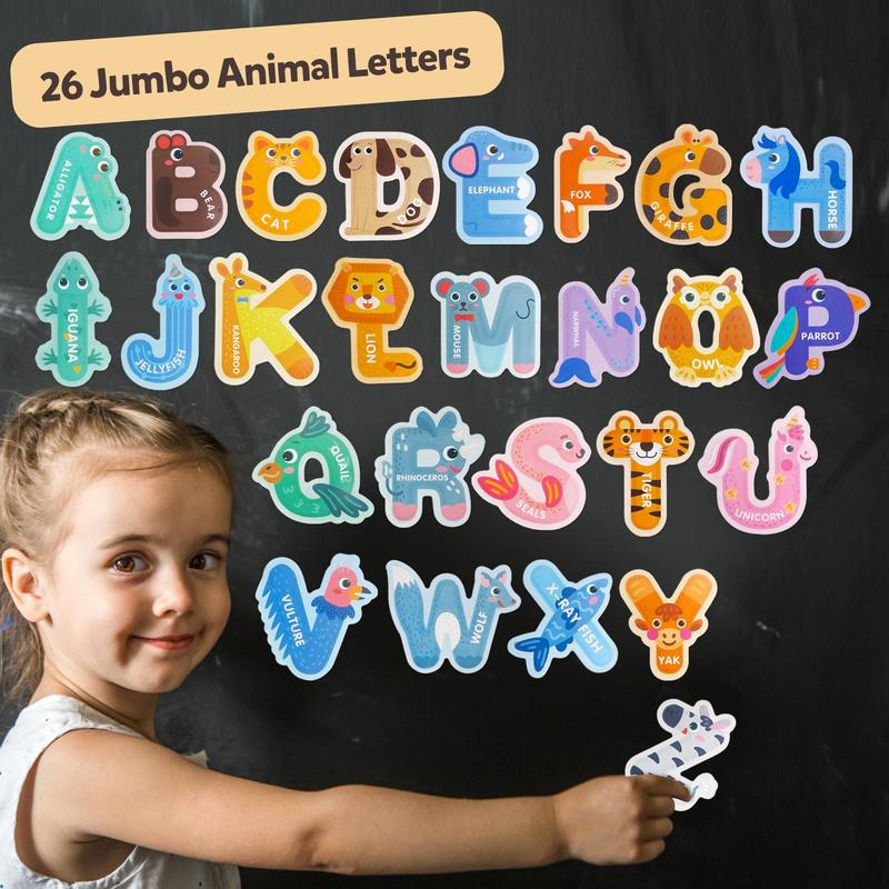 26pcs Jumbo Learning Letters Colorful Abc Alphabet Animal Shape Toys Large Uppercase Refrigerator Fridge Decoration Preschool Educational Toy Set Learning Spelling Game Best Gift for 3 4 5 Year Old, Thanksgiving, Chrismats Gift Set