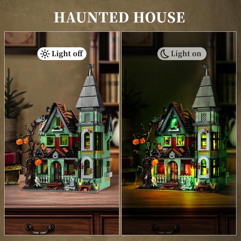 2024 Newest Haunted House Building Blocks Set with LED Light, Perfect Halloween Toys and Gifts for Fans and Kids (1196 pcs)