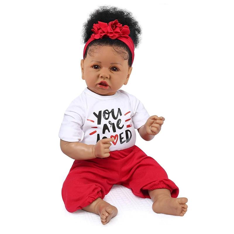 Wooroy Realistic Baby Doll - Birthday Gift, Girl Gift, Kids Gift, Big Sister Gift, Brown Skin Doll, Black Reborn Baby Doll Girl, 20 inch African American Reborn Baby Doll with Soft Body, Best Gift for Kids Age 3+