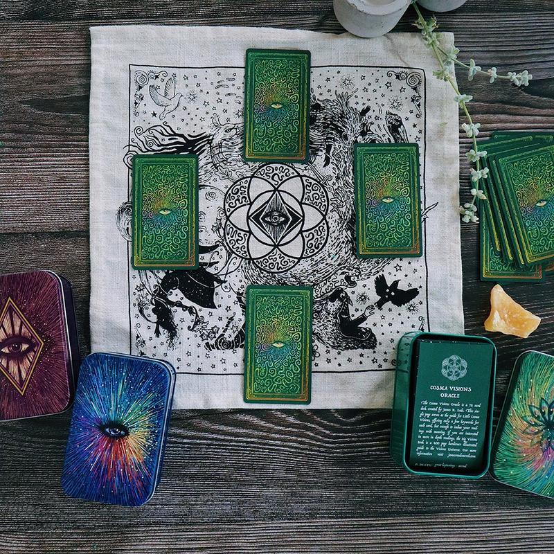 3 Mini Tarot and Oracle decks with altar cloth