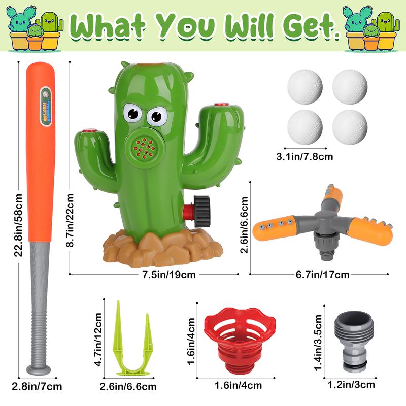 deAO Sprinkler Toy with Baseball Toy, Cacti Sprinkler Toy, Summer Water Toys, Pets Party Outdoor Toys Set, Beach Garden Lawn Party Game