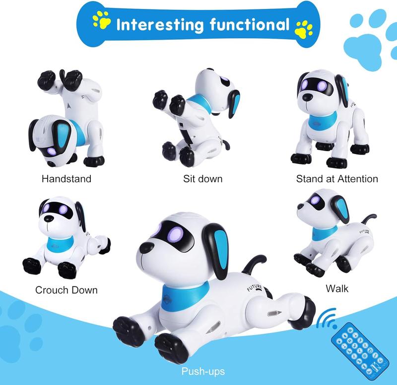 Remote Control Robot Dog Toy, Programmable Interactive & Smart Dancing Robots for Kids 5 and up, RC Stunt Toy Dog with Sound LED Eyes, Electronic Pets Toys Robotic Dogs for Kids Gifts Blue