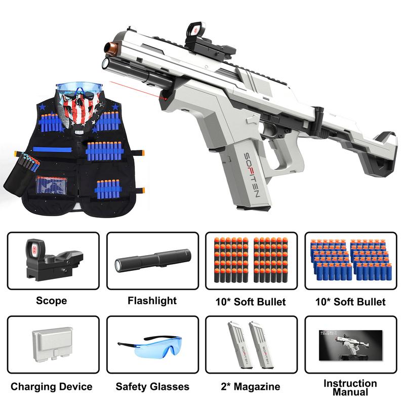 Ascend N -TRAP S3-Toy Automatic  with Tactical Vest Toy Foam Blaster with Infrared and Flashlight Power Indicator Foldable Stock for Enhanced Accuracy and Portability Perfect for Kids 8+ blackfridaydeals,Christmas gift idea