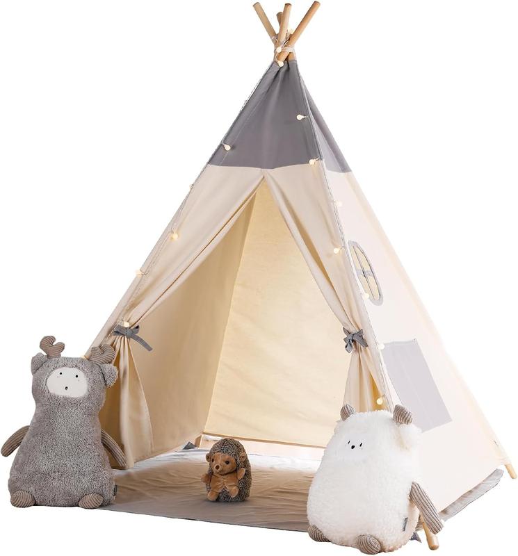 besrey kids tent, indoor play tent with star lights, 100% cotton, indoor decoration, collapsible portable, christmas gift