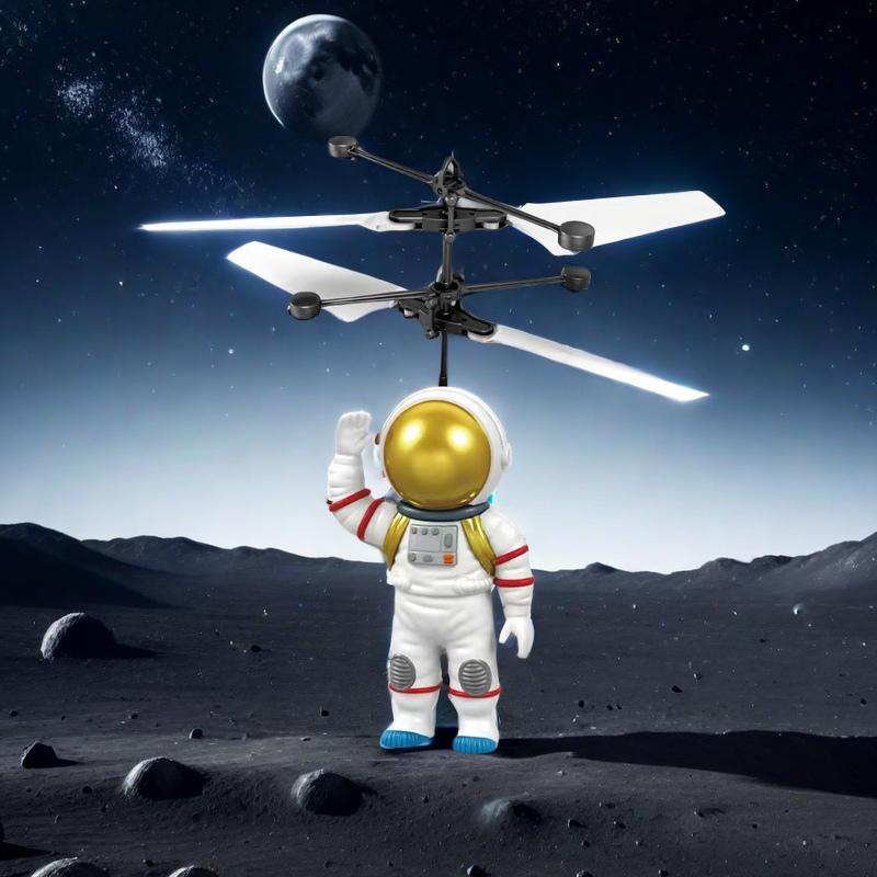 Astronaut-Themed Illuminated Flying Craft Toy - Cool Glowing Sensor-Controlled Helicopter for Youngsters