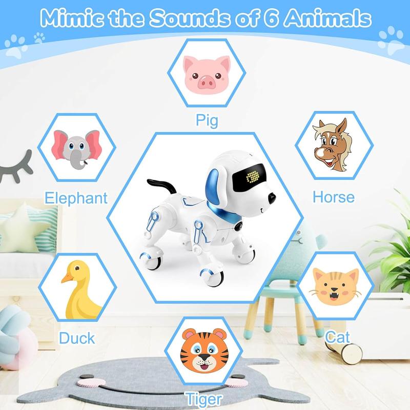 Remote Control Robot Dog Toy, Interactive RC Dog Robot Toys for Kids, Programmable Smart and Dancing Robot Toy, Imitates Animals Mini Pet Dog Robot with Sound and LED Eyes