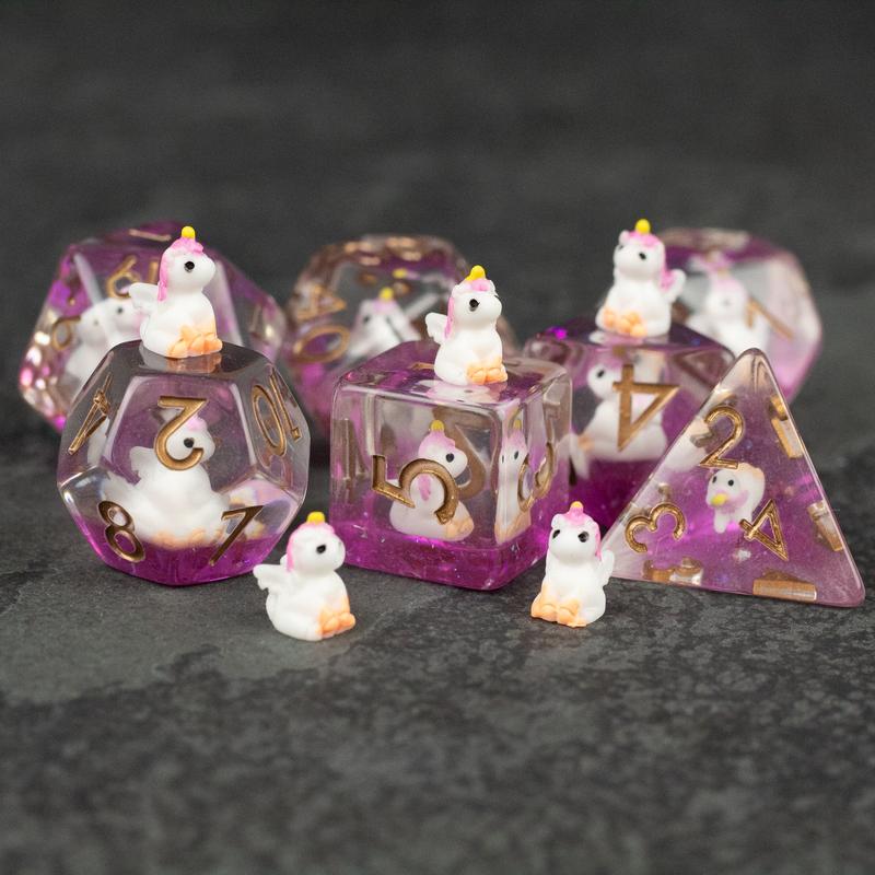 Pink Unicorn Inclusion DnD Dice Set - Dice for Dungeons and Dragons, D&D Dice, RPGs