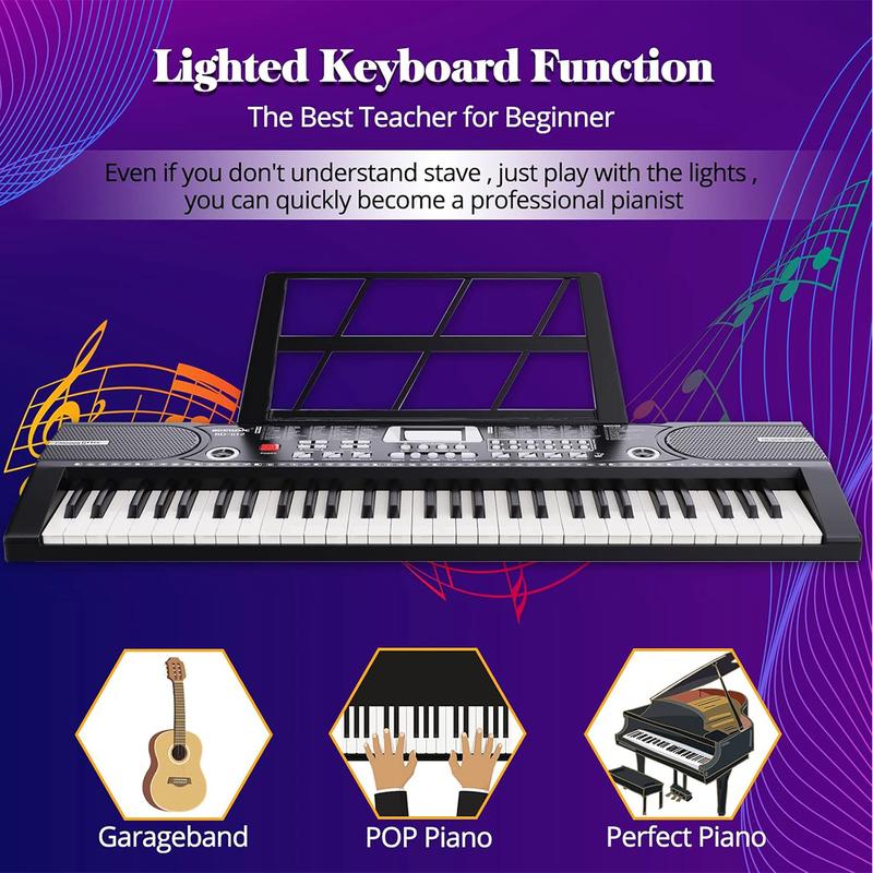 61 Key Music Electronic Keyboard Electric Digital Piano Organ with Stand & Mic