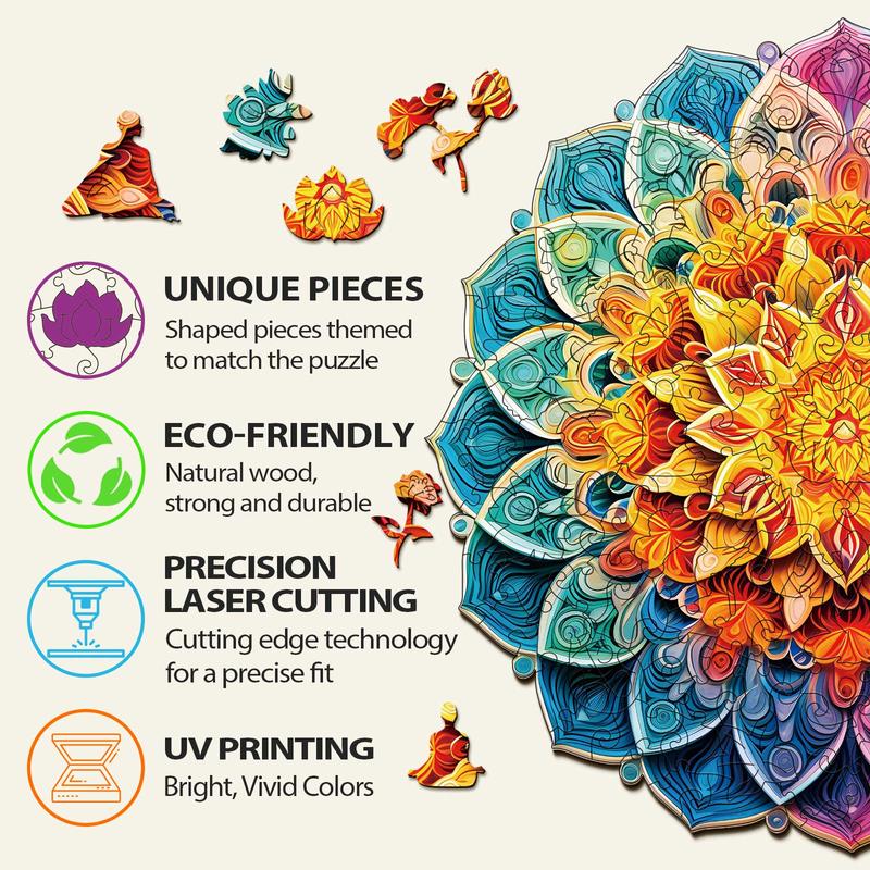 Mandala Mirror Wooden Jigsaw Puzzle - Classic Toy for Children and Adults