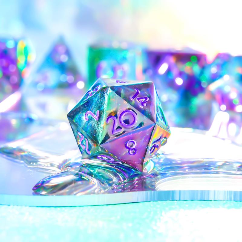 Rainbow Iridescent Polyhedral Dice Set for Dungeons & Dragons - Sharp Edge Laser DND Dice for RPG and  Tabletop Games