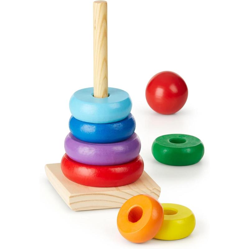 Rainbow Stacker Wooden Ring Educational Toy - Wooden Rainbow Stacking Rings  Toy