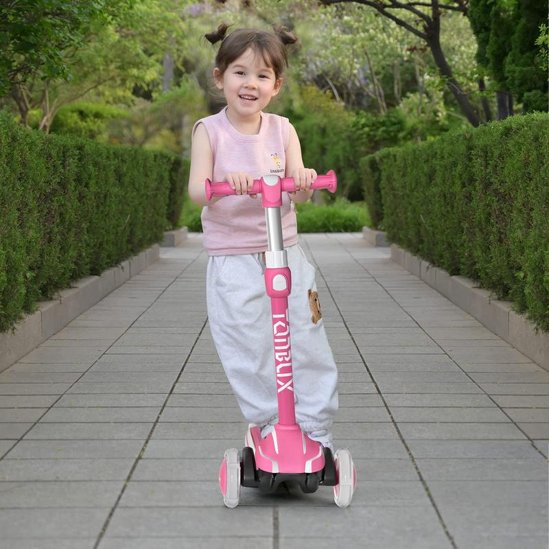 Kids Scooter for Age 3-12, Toddler Scooter with 4 Adjustable Heights, Light Up 3-Wheels Scooter, Shock Absorption Design, Lean to Steer, Balance Training Scooter for Kids