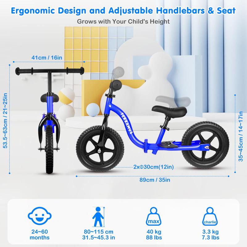 TERRAMUS Kids Balance Bike 2 Year Old, Toddler Bike for 24 Months to 5 Years Old Girls Boys, Early Learning Interactive Push Bicycle with Steady Balancing, Birthday Gift with Adjustable Handlebar Seat balance bike