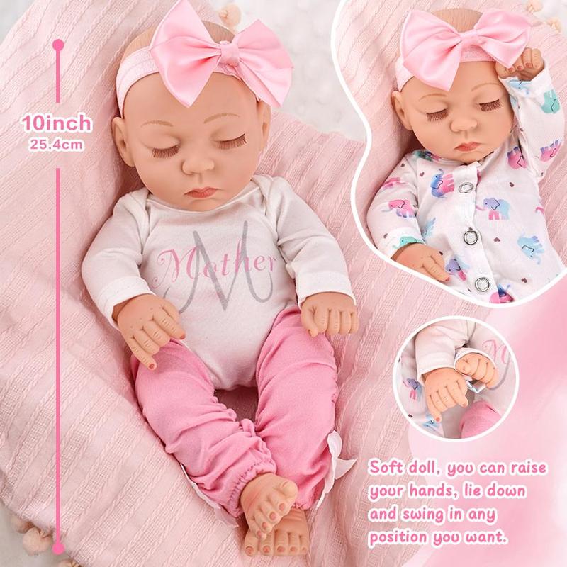 10 Inch Lifelike Newborn Teenager Doll, 1 Set Realistic Simulated Dolls with Bottles & Biscuits & Nappies, Soft Squeezable Children's Body Dolls, Stocking Fillers Gift