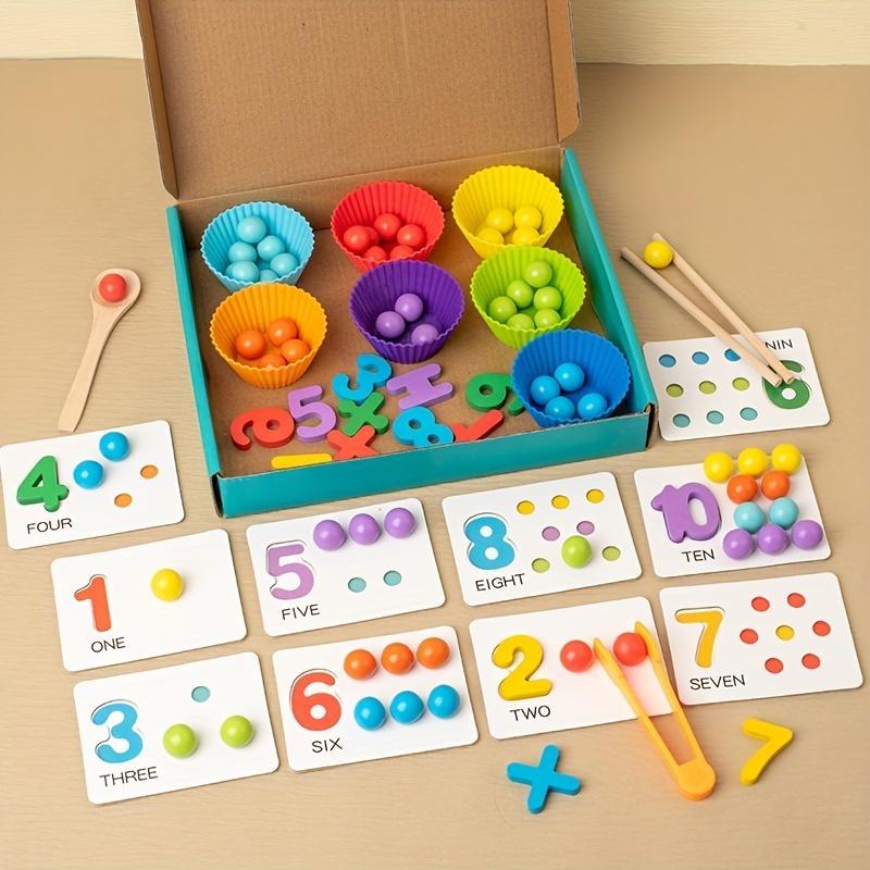 Number Cognitive Operation Bead Matching Game, 1 Set Christmas Colorful Bead Matching Puzzle, Preschool Maths Toy, Learning Toy, Fall Gift, Thanksgiving Christmas Gift Set