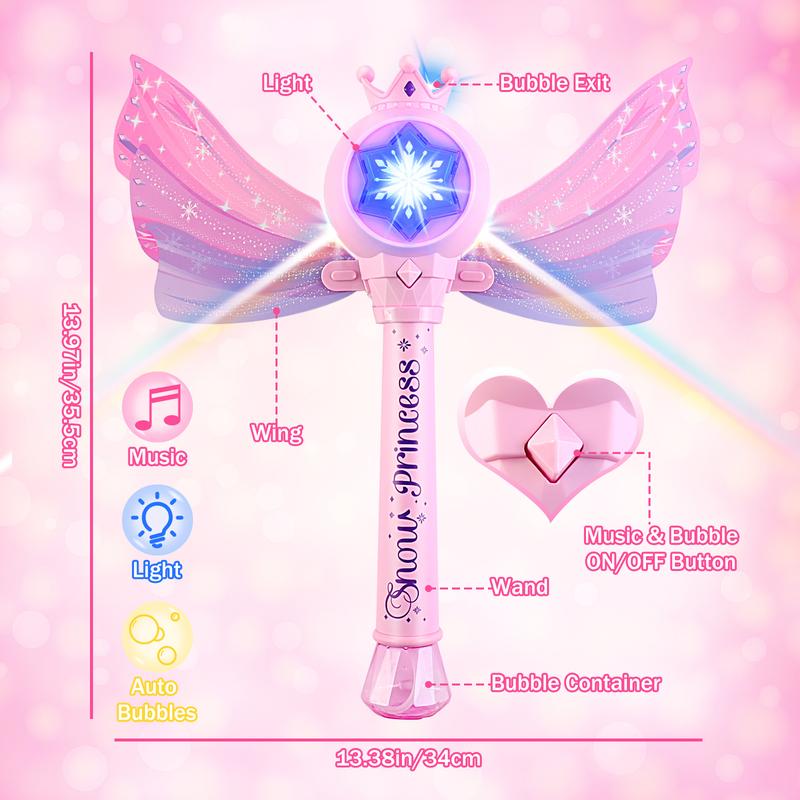 deAO Bubble Machine Fairy Bubble Wand Blower with Wings Musical & Light Up, Bubble Toys Outdoor Indoor Bubbles Toys Christmas Birthday Gift