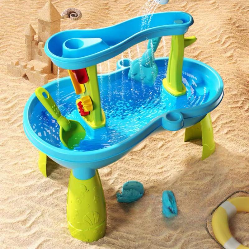 Kids Water Table for Toddlers 3-5, Rain Showers Splash Pond 2-Tier, Outdoor Playset for Toddlers, Backyard Summer Water Toys Sensory Sand and Water Table for Age 3-5 Boys Girls, Blue& Green