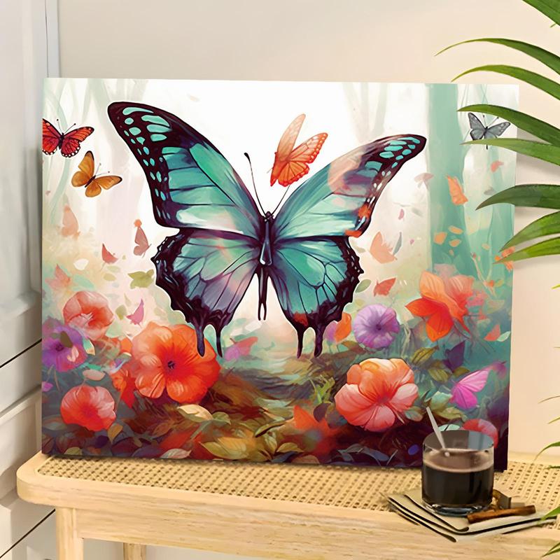 Butterfly & Flower Pattern DIY Painting By Numbers Kit, 1 Set DIY Paint By Numbers Kit without Frame, DIY Wall Art Painting for Home Bedroom