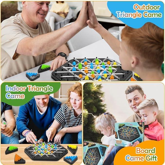 Chain Triangle Chess Game-Family Fun Night Chess Set,2 to 4 Players,Chain Chess Desktop Puzzle Strategy Games,Family Interactive Board Game,Hand-eye coordination game, birthday gifts,children's gifts,Party Leisure Interactive Game Props Triangle Chain