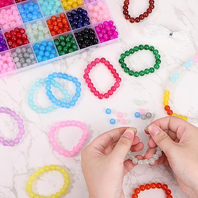 700pcs Glass Beads Kit for Jewelry Making, 28 Colors 8mm Crystal Beads Bulk for Bracelet DIY Crafts