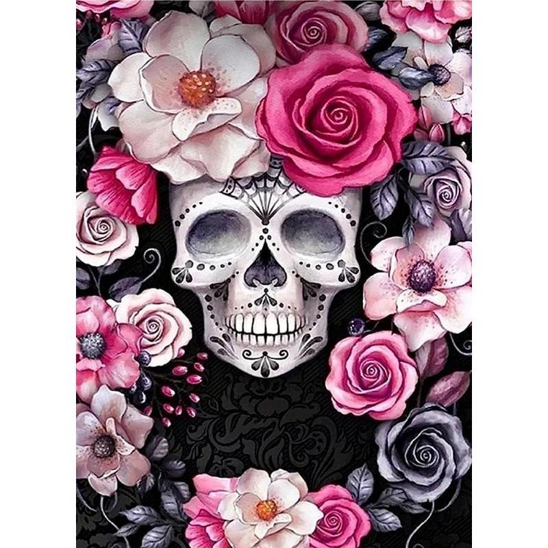 Flower & Skull Pattern Artificial Diamond Painting Kit, DIY 5D Diamond Painting by Numbers Kit Without Frame, Wall Art Decor