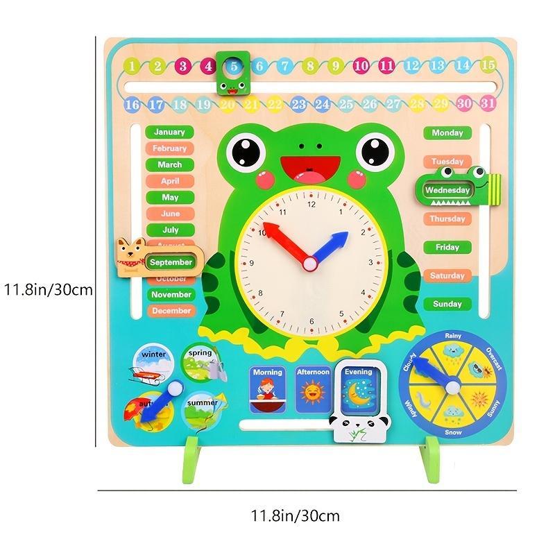 Wooden Frog Design Clock Toy, 1 Set Cute Clock Design Learning Toy, Time Learning Tools, Interesting Gifts for Learners