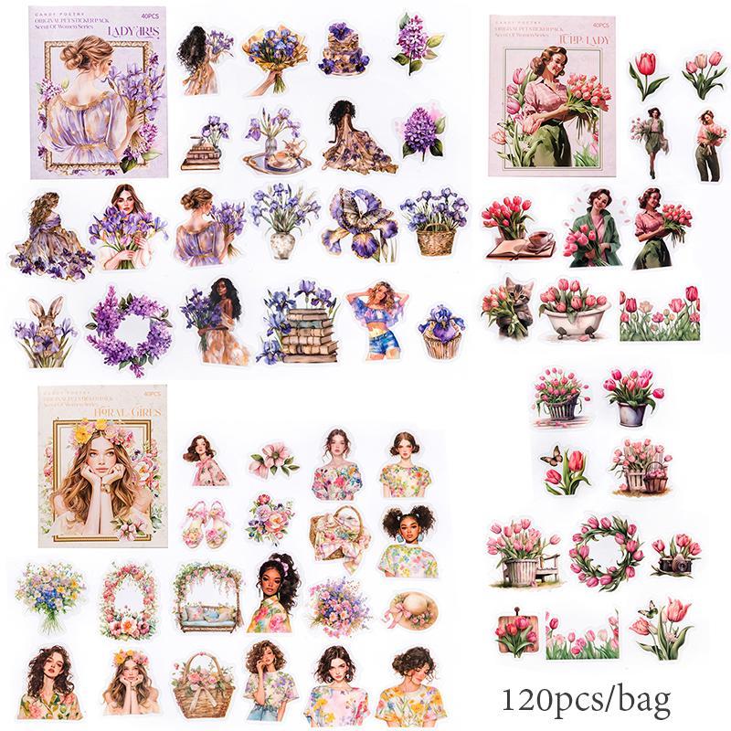 Flower Girl Pattern Sticker, 120pcs set Colorful Exquisite Scrapbooking & Journal Making Material Sticker, DIY Decorative Sticker for Stationery Computer Water Bottle