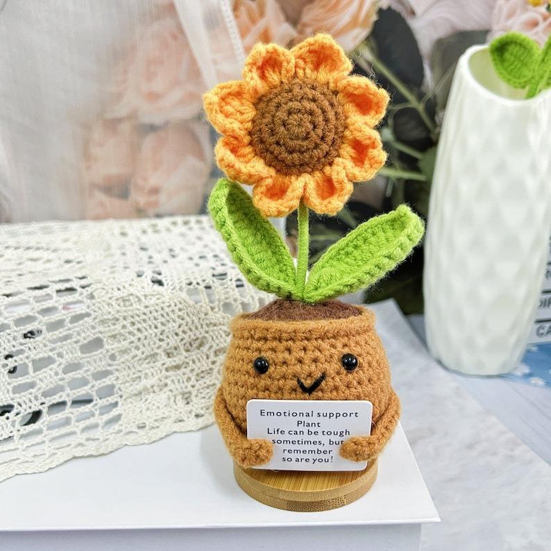 2PCS Gift Set Handmade Crochet Pickle with Warmming Sunflower-Emotional Support Pickle-Emotional Support Plant-Caring Gift-Mother's Day Gift