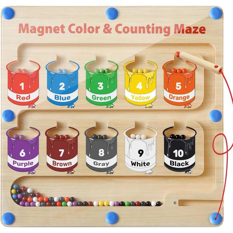 Magnetic Color and Number Maze, Montessori Toys for 3+ Year Old, Wooden Magnet Board Counting & Color Sorting Toddler Activities, Educational Fine Motor Skills Toys Gifts for 3-5 Years Old Boys Girls