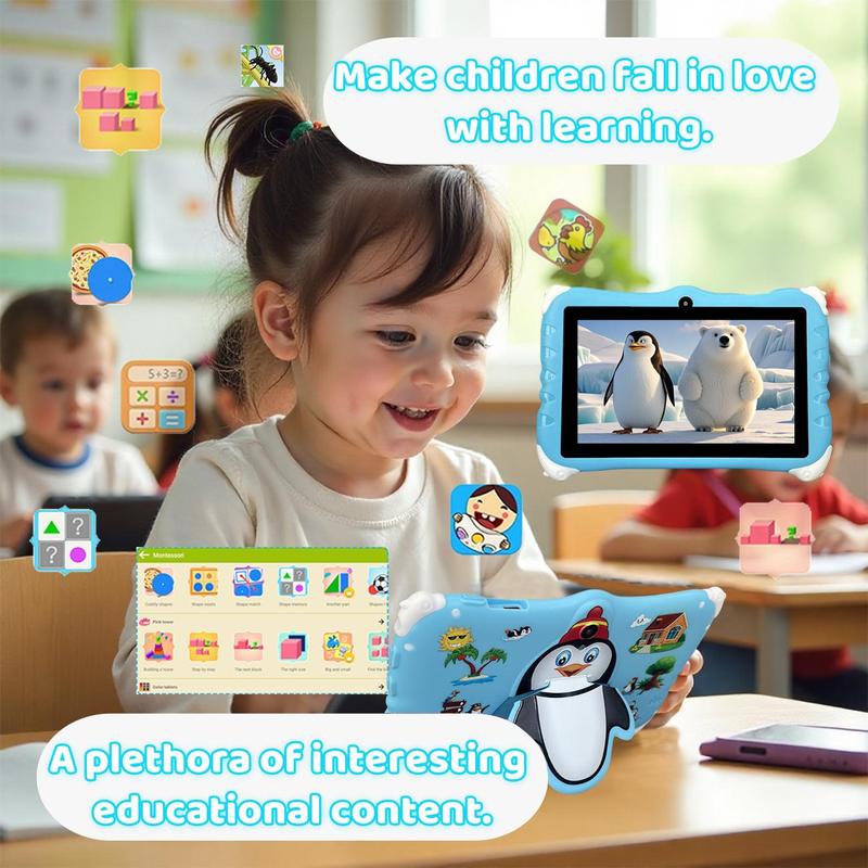 7 Inch Student Tablet, Cute Cartoon Design Tablet with Parental Control, Educational Tablet for Students, Idea Gift for Boys & Girls