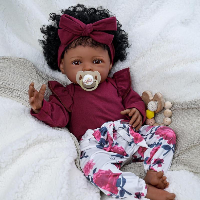 BABESIDE Lifelike Reborn Black Girl- 18-Inch Realistic Newborn Real Life Baby Dolls with Clothes and Toy Gift for Kids Age 3+ - Tina