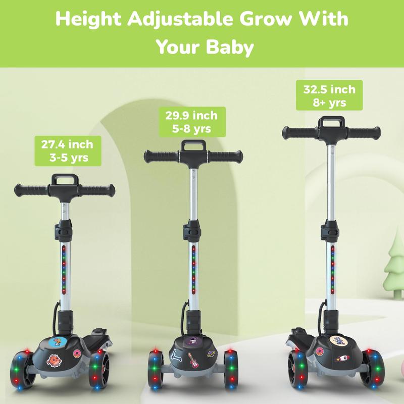 iScooter iK2 Electric Scooter for Kids Ages 3-8, Bluetooth Music Speaker, LED Light Wheels, Thumb Accelerator, 3 Adjustable Height Toddler Motorized Scooters, Foldable Scooter for Girls Boys