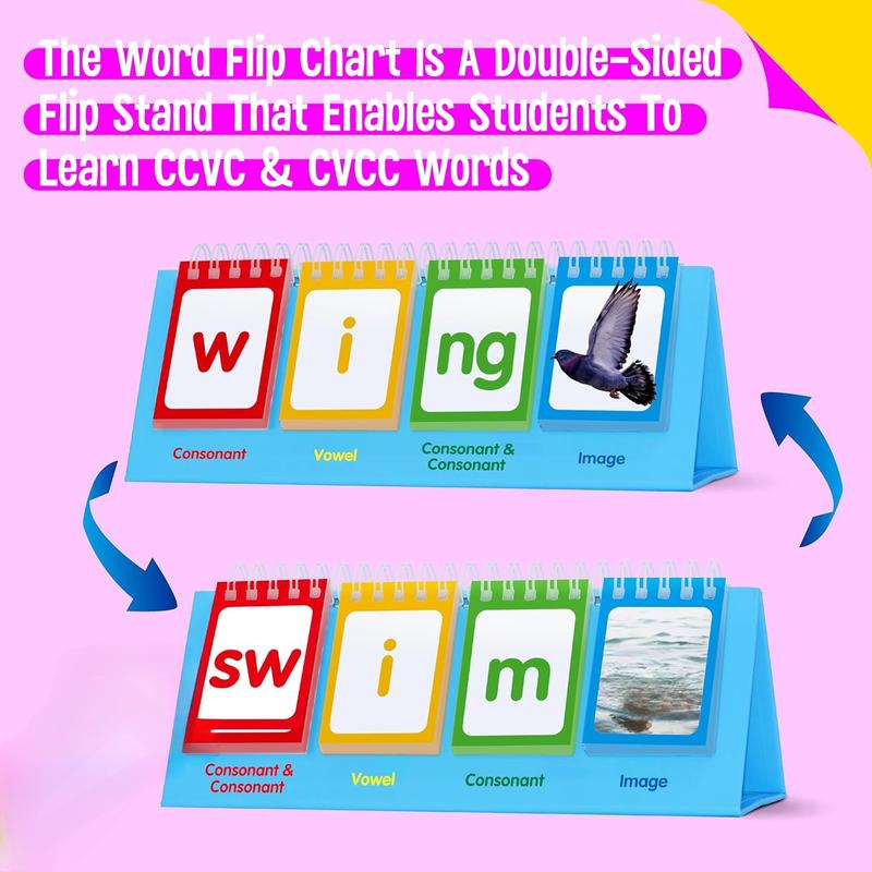 CVC & CCV Flip Charts, 40 Words Builder  Games Freestanding Flip Chart Manipulative Spelling Toy Educational Learning Tool for Student Teacher School Supplies