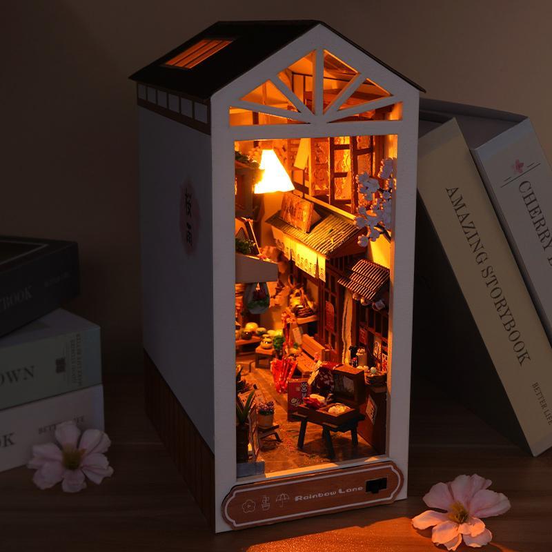 DIY Book Nook Kit, Mini Dollhouse Kit with Furniture with Light Effect, Bookshelf Home Decor Micro Model, Perfect Gift for Teenagers and Adults