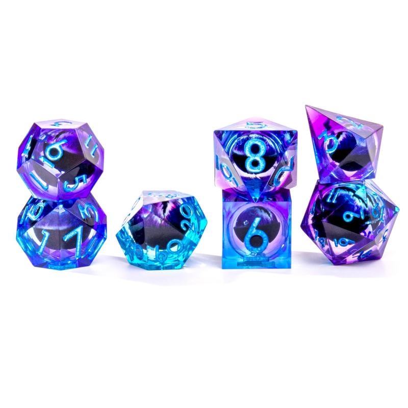 Beholder's Dragon Eye DND Dice Set - 7 PCS Sharp Edge Liquid Core Resin Cat Eye Dice with Gift Box, Perfect for Halloween Gift Idea for Dungeons & Dragons and TTRPG