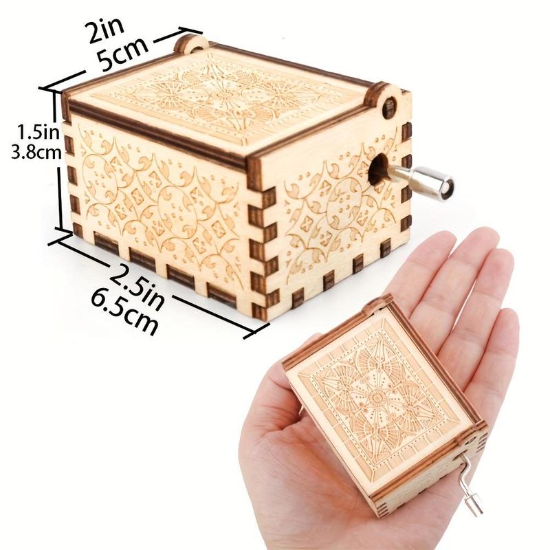 Letter & Sun Pattern Wooden Music Box, 1 Count Hand Crank Music Box, Gift for Wife & Mom & Dad, Birthday & Christmas & Valentine's Day Gift