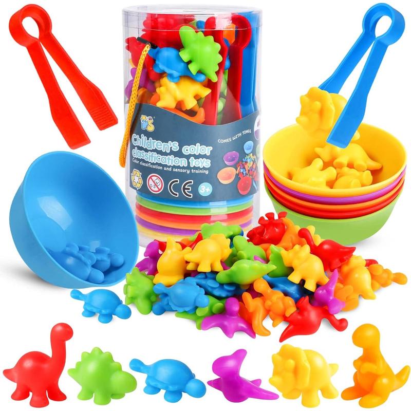 Counting Dinosaur Matching Toys With Sorting Bowls Montessori Preschool Educational Activities Learning Color Sorting Fine Motor Skills Sensory Toys Birthday Gift For 3 4 5 Year Old Boys Girls