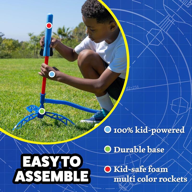 Stomp Rocket Jr Multi-Color Rocket Launcher for Kids, 8 Rockets - Fun Outdoor Kids Gifts for Boys & Girls - STEM Toy Foam Blaster Set Soars Up to 100 Feet - Ages 3 & Up