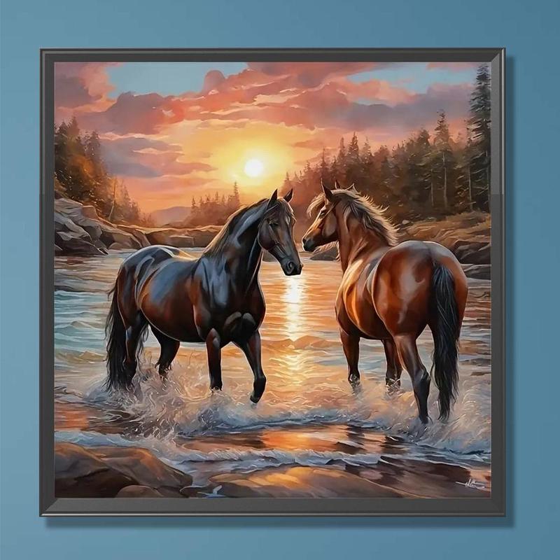 Horse Pattern DIY Diamond Arts Colorful Painting Kit without Frame, DIY Decorative Art Picture for Beginner, Wall Art Decor for Home Living Room Bedroom