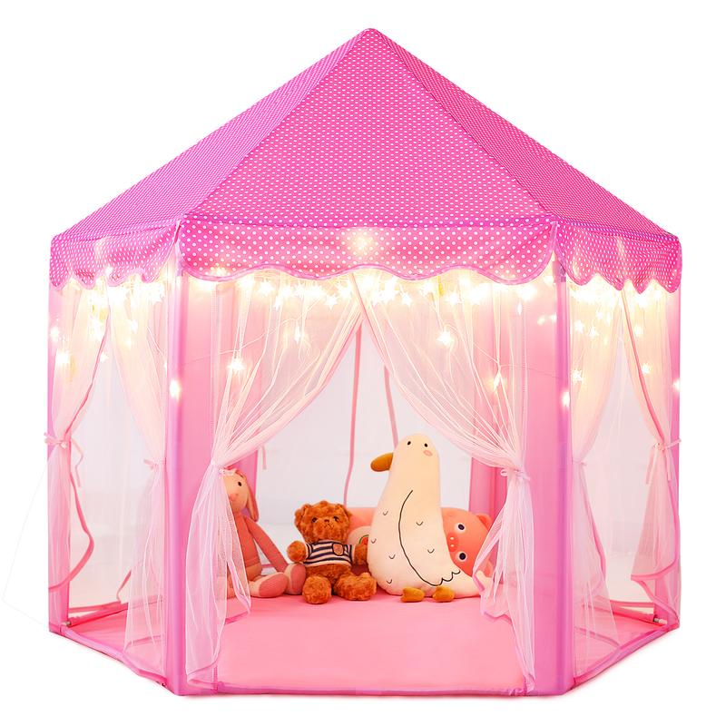 Sumbababy Princess Tent Pink Castle House with Fairy Lights for Girl Playhouse Indoor Outdoor Game Fun Perfect Toy Gifts Star Light  forkids