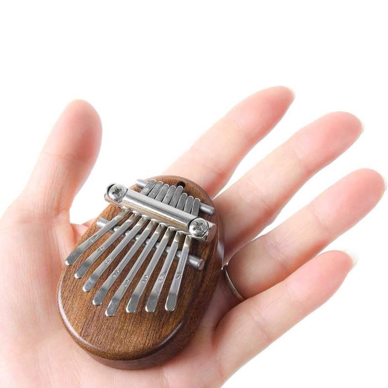 Mini Thumb Piano, Solid Wood 8 Key Finger Piano, Portable Music Thumb Piano with Lanyard, Birthday Gift for Beginners