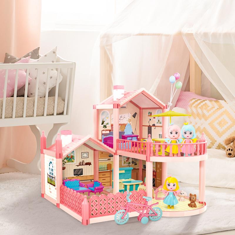 Dollhouse Dreamhouse, DIY Building Pretend Play House with Accessories Furniture