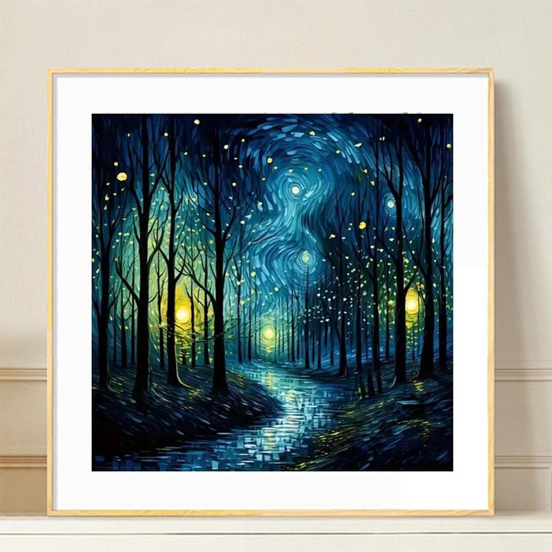 Firefly & Forest Pattern Diamond Arts Colorful Painting Kit, DIY 5D Diamond Arts Crafts Kit without Frame, Wall Art Ornaments for Home