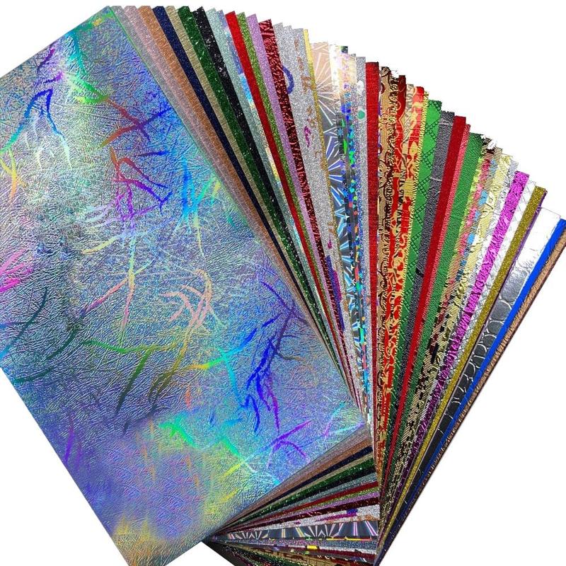 Glitter Textured Scrapbook Paper, 50 Sheets Assorted Colors Designs Embossed Holographic Art Paper, DIY Greeting Cards for Home & Office