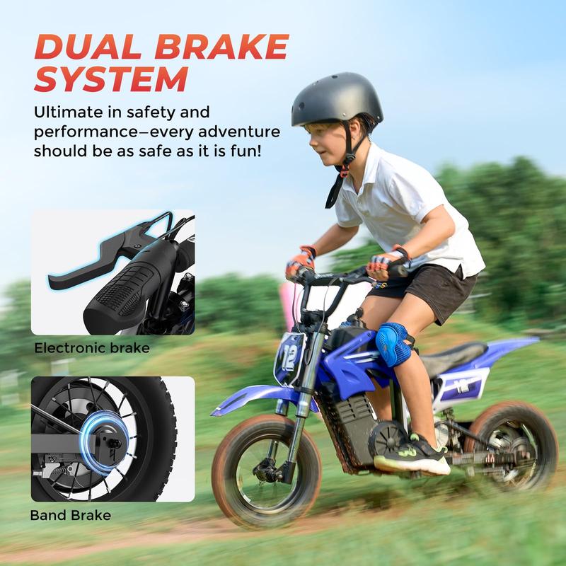 isinwheel A12 Electric Dirt Bike for Kids, 350W Motor,  Up to 15.5MPH,14 Miles Long-Range, 3-Speed Modes, LED Lights, Dual Shock Absorption, Electric Kids Motorcycle for Ages 3-10