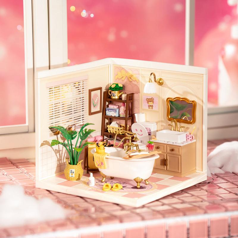 Rolife Pop Bubble Bathroom DIY Miniature House Kit DW014B with LED Lights Plastic Craft Kit & Fun Decorative Ornament