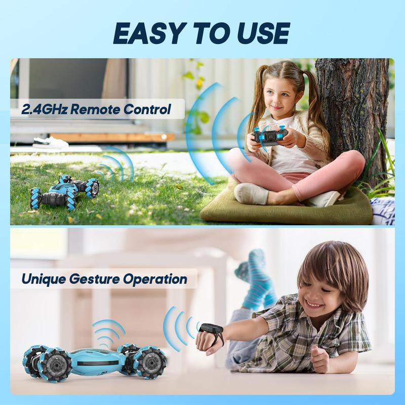 ATTOP Gesture Sensing RC Stunt Car Toys for Boys Girls, Large 4WD 2.4GHz Remote Control Car, Double Sided Rotating RC Car with Lights Music, Transform Hand Controlled Car  Birthday Gift